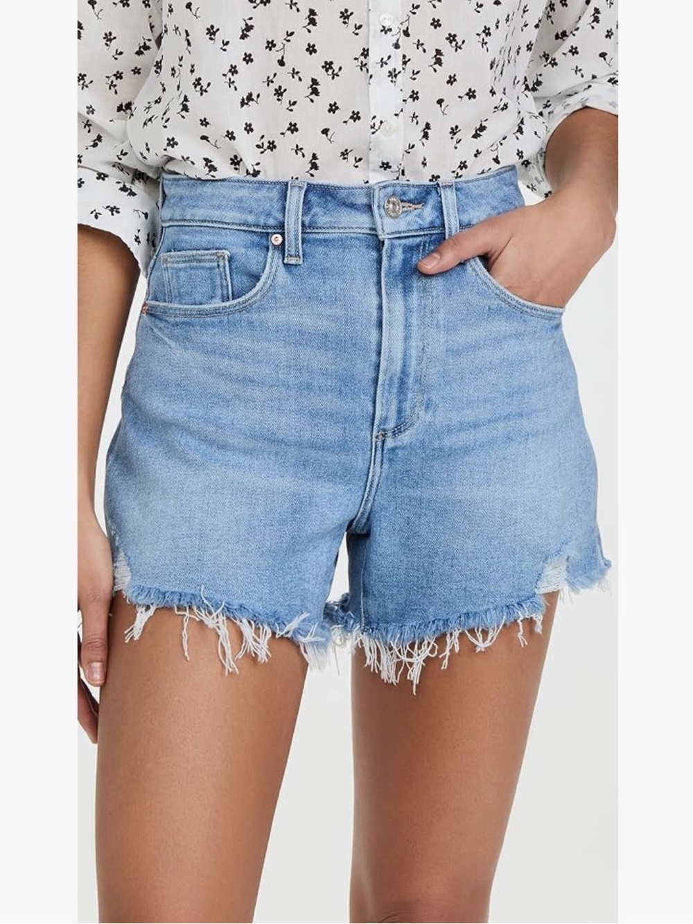 PAIGE Light Blue Distressed Denim Cutoff Shorts